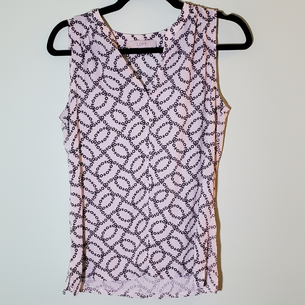 💲 LOFT Pink Chain Print Sleeveless Blouse XS Workwear Career Top